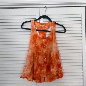 Knot Sisters Tie Dye Orange Razor Back Top in Large
